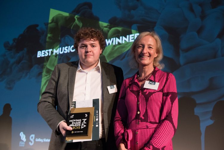 Ex-Student Matthew Sedgley collecting his award - Moving Image Awards 2015